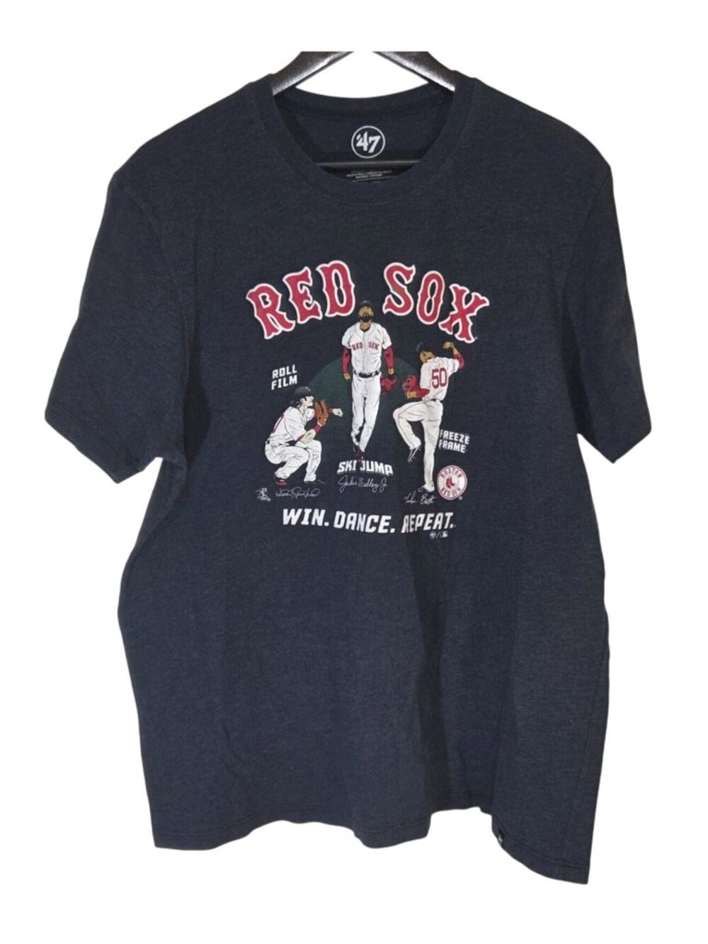 Red Sox 47 Mens XL Navy Graphic T-Shirt Win Dance Repeat